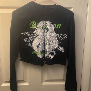 Chinese Dragon Print O Ring  Detail Shirt